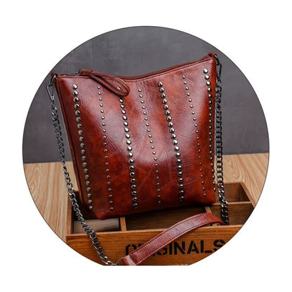 Cartera Bandolera Mujer Tachas Cuero Sintético Negra Chocolate