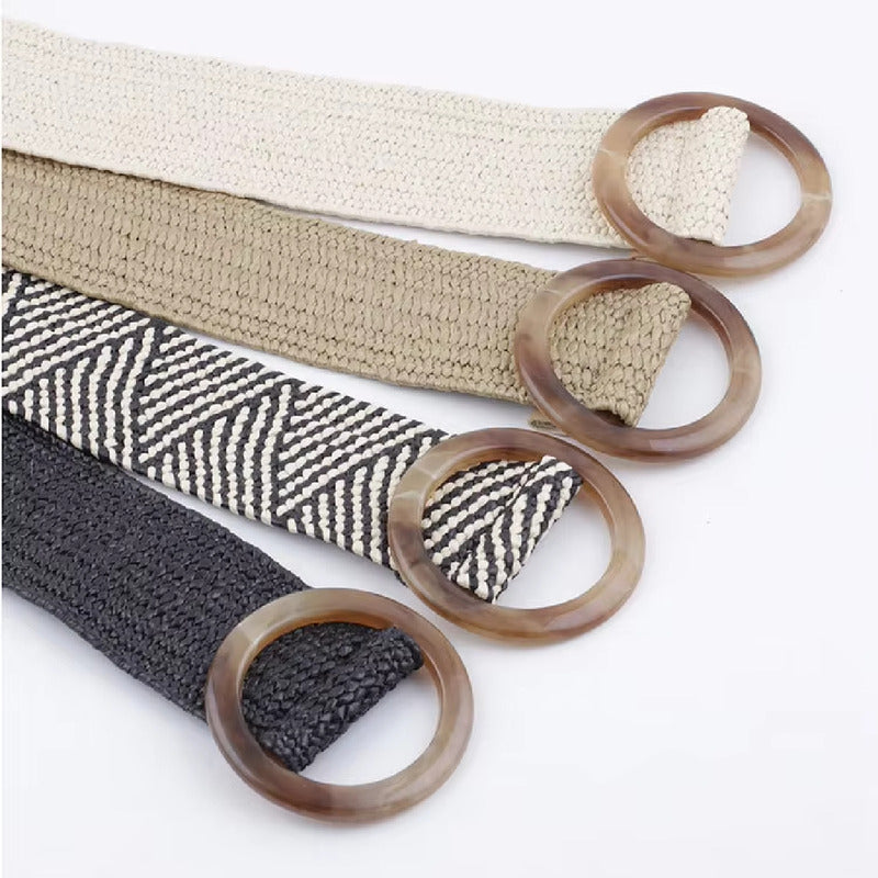 Cinto Cinturón De Tela Elastizado Yute Varios Diseñenos Blanco Y Negro Único