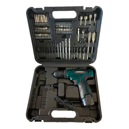 Kit Taladro Inalámbrico Recargable + 74 Accesorios Xion Color Verde Oscuro