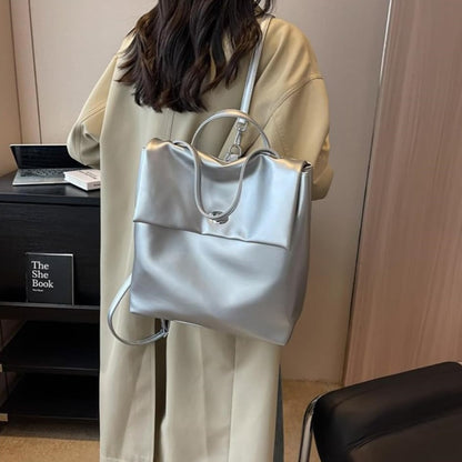 Mochila Urbana Genérica Cartera 2 En 1 Moda Cuerina Plateado Liso