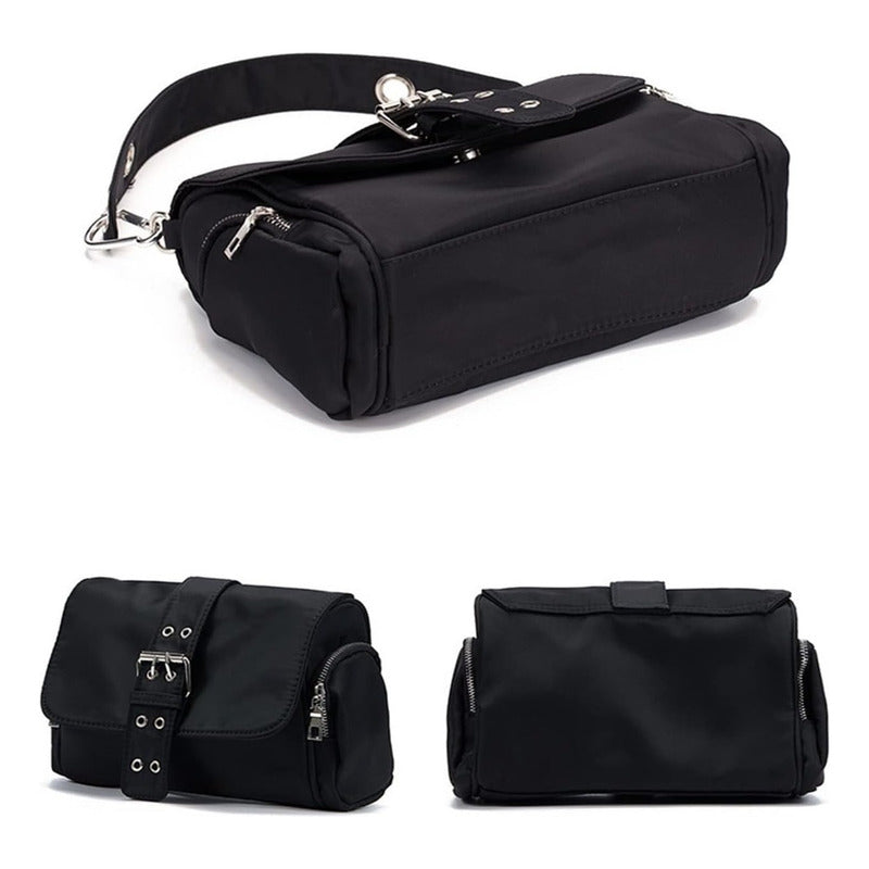 Cartera Bandolera Bolso Genérica Tela Impermeable Negra Negro (1)