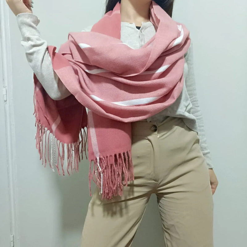 Pashmina Chalina Bufandas De Dama Afelpada Livianas Y Sauves Salmón Rayas
