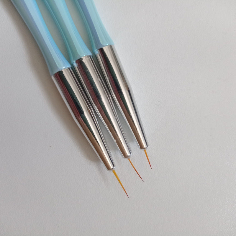Pincel Liner Pack X3 Para Uñas Kit De 3 Pinceles Liner Celeste