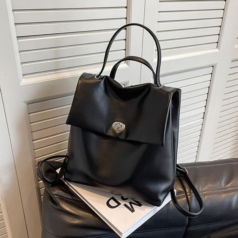 Mochila Urbana Genérica Cartera 2 En 1 Moda Cuerina Negro Liso