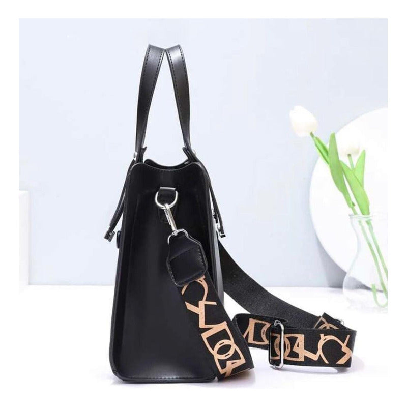 Cartera De Dama Bolso De Mano Para Mujeres Correa Ajustable Negro