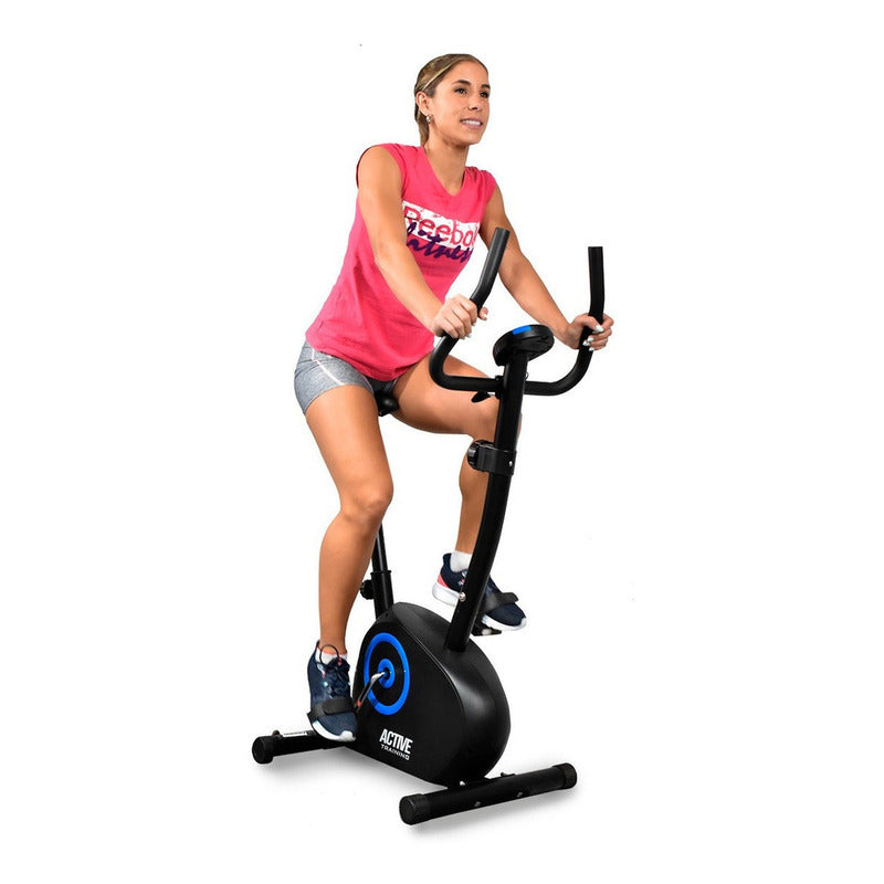 Bicicleta Fija Ergometrica Vertical Active Con Pulsómetro Y Odómetro Color Negro