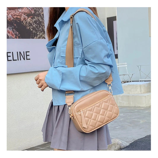 Cartera De Damas Bolso Para Mujer Bandolera Correa Ajustable Caqui Capitoneada