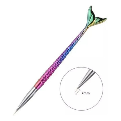 Pinceles Liner Cola De Sirena Kit Pack X3 Decoración De Uñas Multicolor