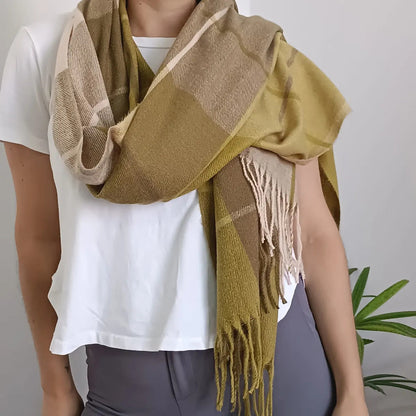 Pashmina Chalina Bufandas De Dama Afelpada Livianas Y Sauves Marron-verde Rayas