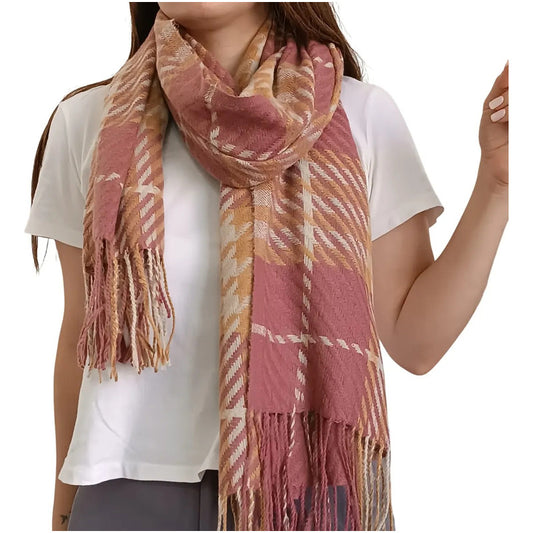Pashmina Chalina Bufandas De Dama Afelpada Livianas Y Sauves Rosa-mostaza Rayas