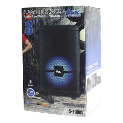Parlante Portátil Aek S-10808 8'' Karaoke Bt Usb Micro Luz Negro