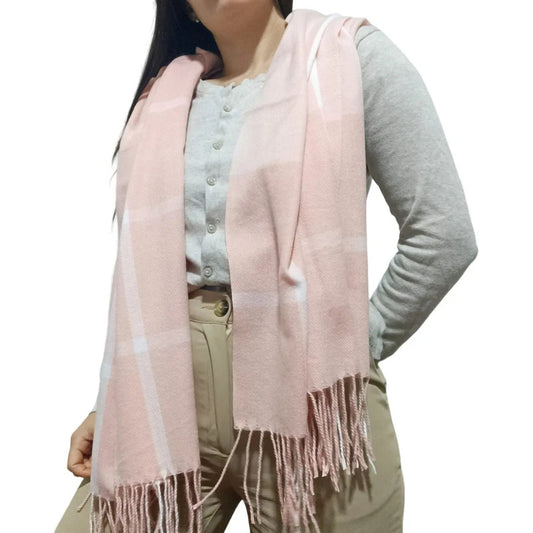 Pashmina Chalina Bufandas De Dama Afelpada Livianas Y Sauves - Rosa-blancos - Rayas