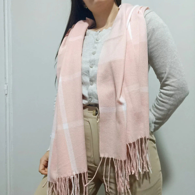 Pashmina Chalina Bufandas De Dama Afelpada Livianas Y Sauves - Rosa-blancos - Rayas
