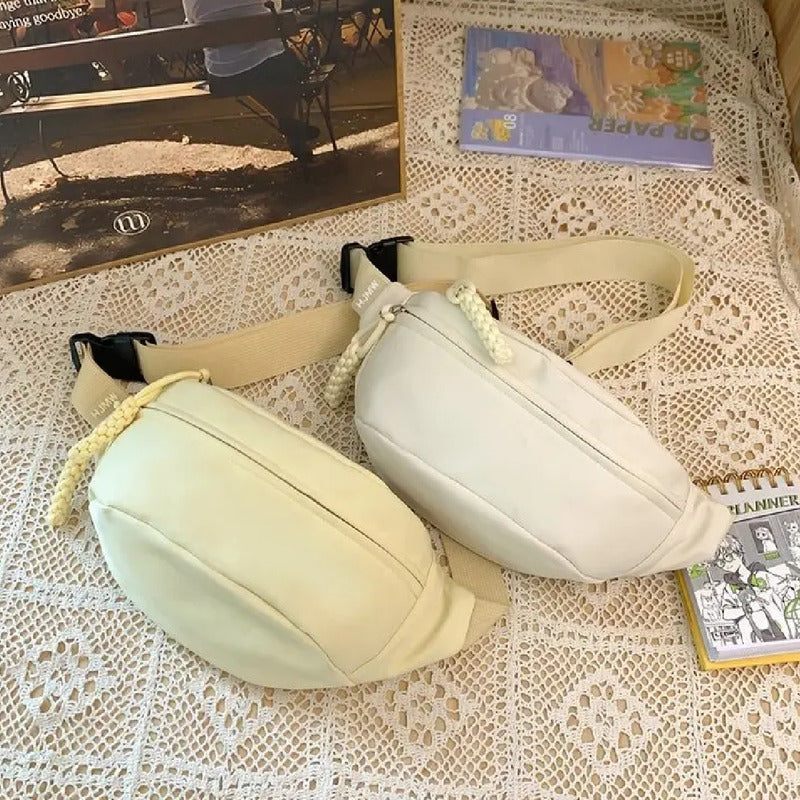 Riñonera Bandolera Para Dama Tela Impermeable Gran Capacidad Crudo Lisa