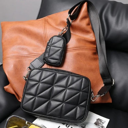 Cartera Bandolera Capitoneada Para Mujer Con Cierre Negro.