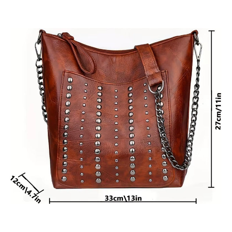 Cartera Bandolera Mujer Tachas Cuero Sintético Negra Negro M2