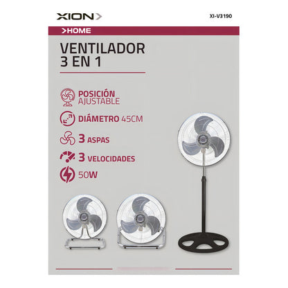 Ventiladores Xion 3 En 1 Pie/turbo/pared X2 Unidades Metal 1.143 M Negro Transparente Plástico