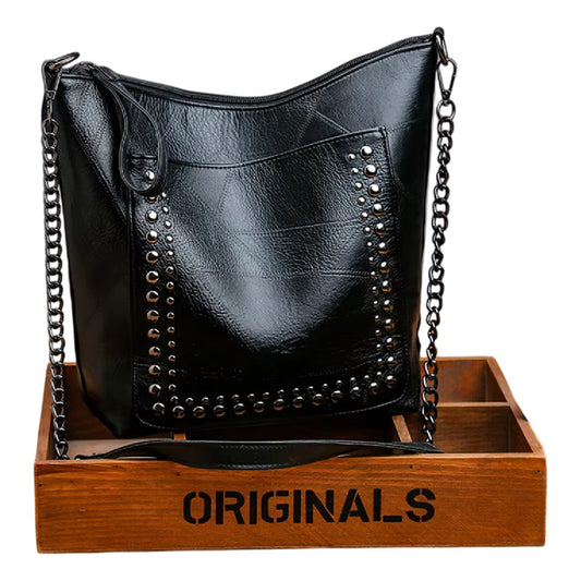 Cartera Bandolera Mujer Tachas Cuero Sintético Negra Negro M2