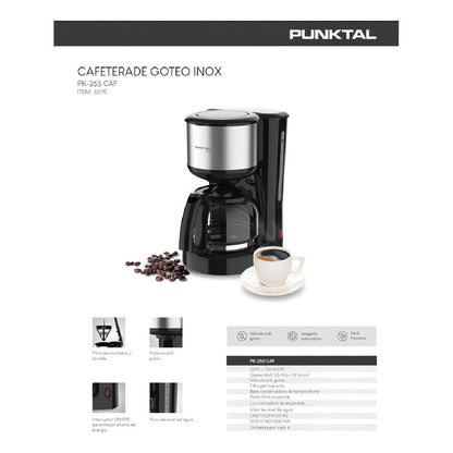 Cafetera Punktal Inox 12 Tazas 1.25l Filtro Permanente Color Negro