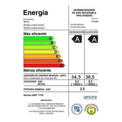 Aire Acondicionado Futura 18000 Btu Fut-ac18st-inv - Blanco