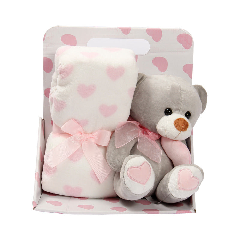 Oso Peluche + Manta De Apego Infantil Rosa