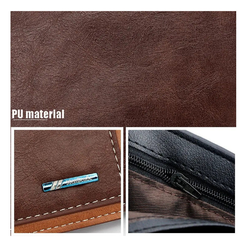 Billetera Para Hombre Con Monedero Sector Tarjeta De Cuerina Negro1.