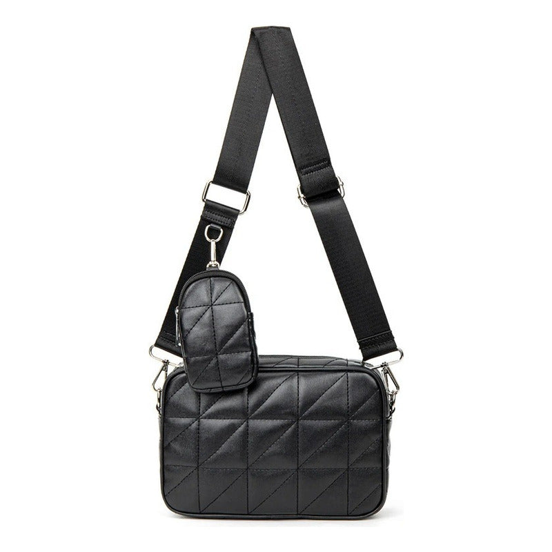 Cartera Bandolera Capitoneada Para Mujer Con Cierre Negro.