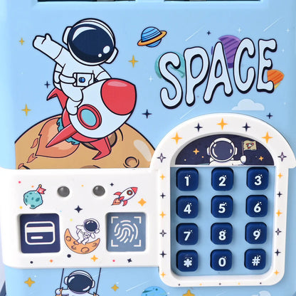 Alcancía Para Niños Cajero Automático Eléctrico Contraseña © Color Azul Lisa
