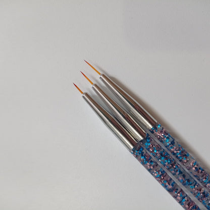 Pincel Liner Pack X3 Para Uñas Kit De 3 Pinceles Liner Azul