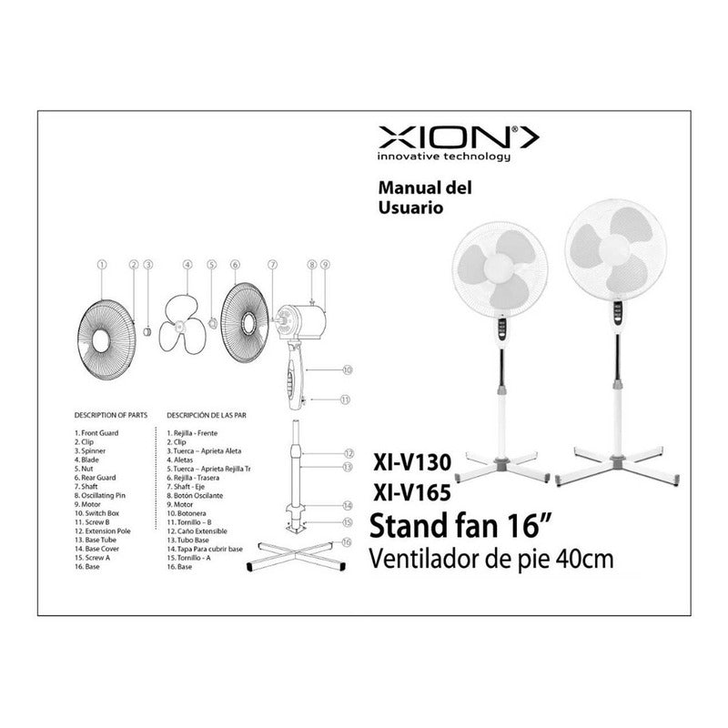 Ventilador De Pie 3 Velocidades Xion Xi-v130 Cantidad De Aspas 1 Color De La Estructura Blanco Color De Las Aspas Gris Diámetro 40 Cm Material De Las Aspas Plástico
