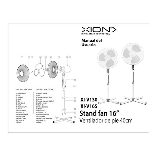 Ventilador De Pie 3 Velocidades Xion Xi-v130 Cantidad De Aspas 1 Color De La Estructura Blanco Color De Las Aspas Gris Diámetro 40 Cm Material De Las Aspas Plástico