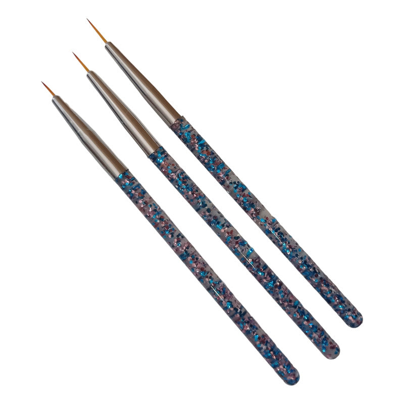 Pincel Liner Pack X3 Para Uñas Kit De 3 Pinceles Liner Azul