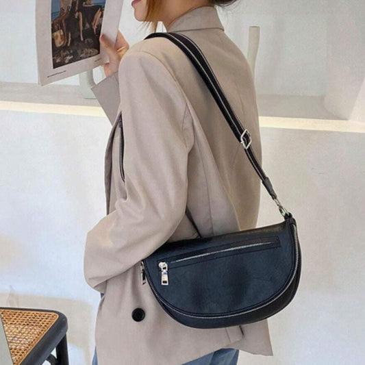 Cartera De Dama Bolso Para Mujer Bandolera De Cuerina Correa Negro Lisa