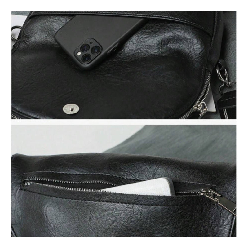 Cartera De Dama Bolso Para Mujer Bandolera De Cuerina Correa Negro Lisa