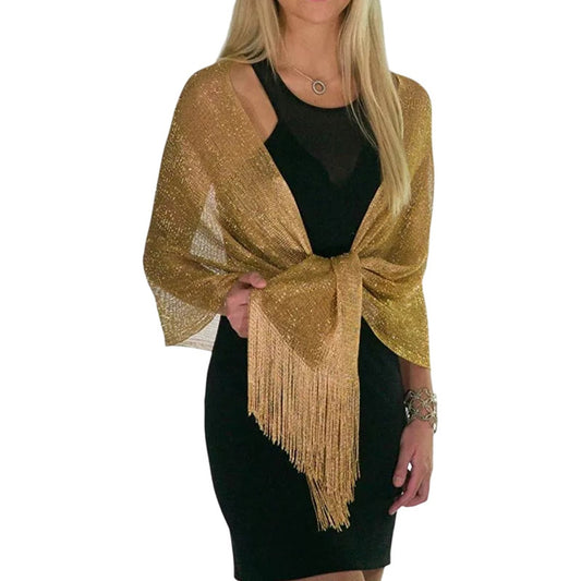 Chalinas De Fiesta Chal Fino Con Brillo En Varios Colores - Dorado Oscuro - Rayas