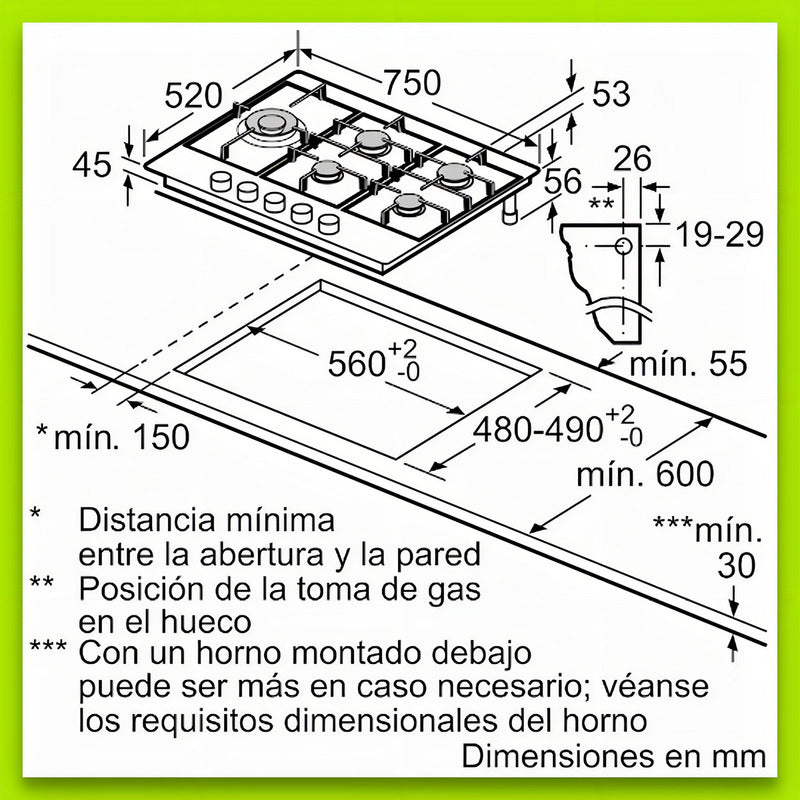 Anafe A Gas Bosch Inox 75cm Color Acero
