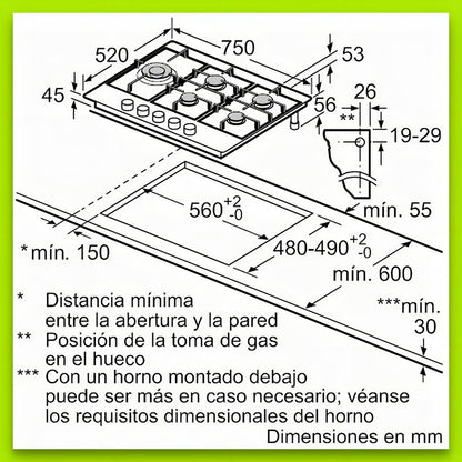 Anafe A Gas Bosch Inox 75cm Color Acero