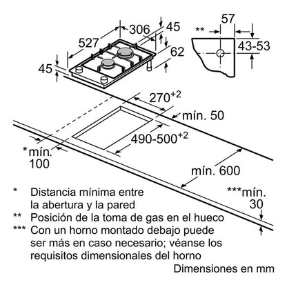 Anafe A Gas Bosch Prb3a6b70 30 Cm Negro
