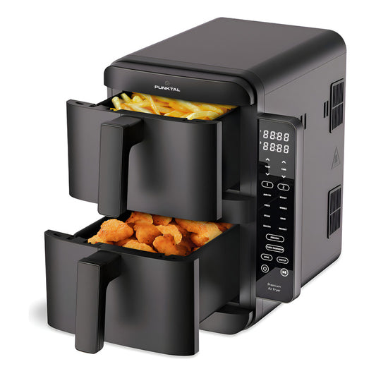 Freidora Sin Aceite Doble 4 + 4 Lts Digital Pk-390 Fd Color Negro