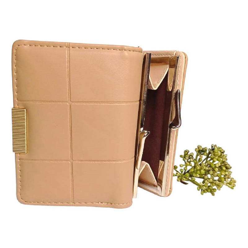 Billetera Mujer Capitoneada Cuero Sintético 9x11 Cm Rosa