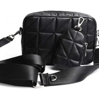 Cartera Bandolera Capitoneada Para Mujer Con Cierre Negro.