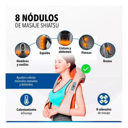 Masajeador Cervical 8 Rodillos Con Calor Relajante