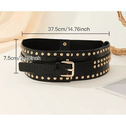 Cinto Ancho Con Tachas Cinturón Cuero Sintético Y Elástico Blanco 74,5 X 7,5 Cm