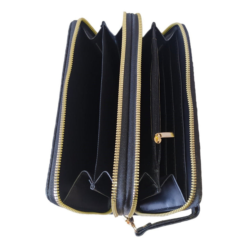 Billetera Doble Cierre De Dama Grande Espaciosa Con Monedero Marrón Claro