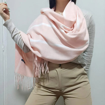 Pashmina Chalina Bufandas De Dama Afelpada Livianas Y Sauves - Rosa-blancos - Rayas