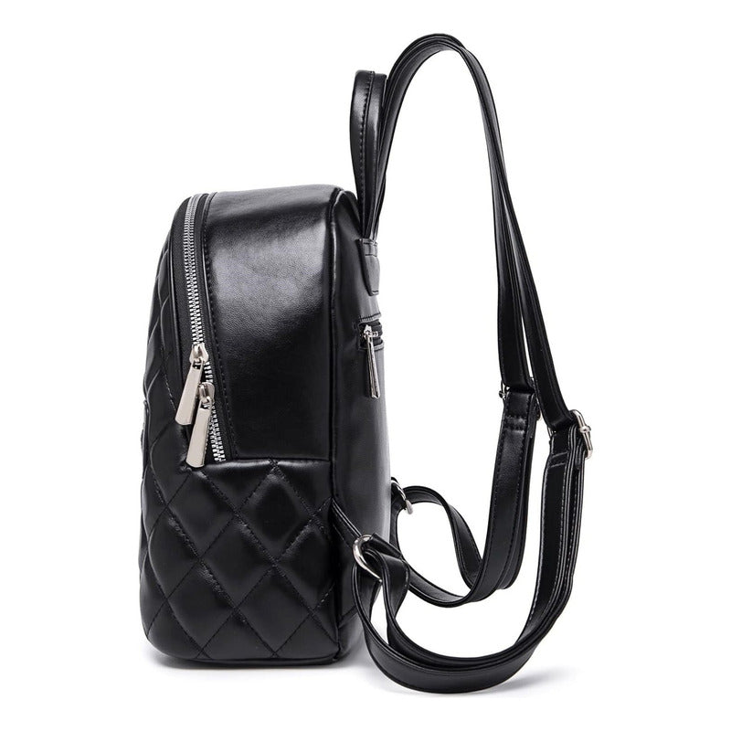 Mochila Para Dama De Cuero Sintético Bolsos Carteras Mujeres Negro Cuero Sintético
