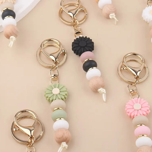 Llavero Diseño Flor Varios Colores Verde Musgo