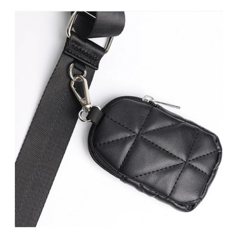 Cartera Bandolera Capitoneada Para Mujer Con Cierre Negro.