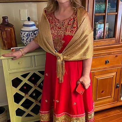 Chalinas De Fiesta Chal Fino Con Brillo En Varios Colores - Dorado Oscuro - Rayas