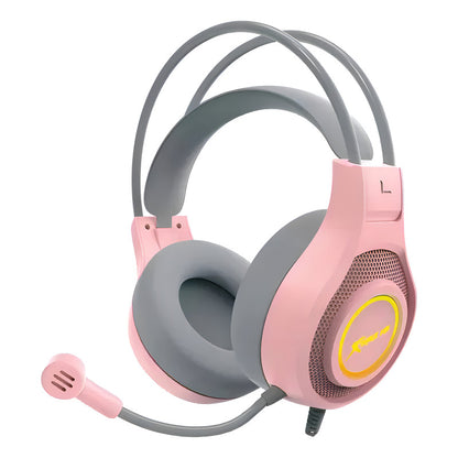 Vincha Con Luz Rgb Auricular Gamer Con Cable Xtrike Color Rosa